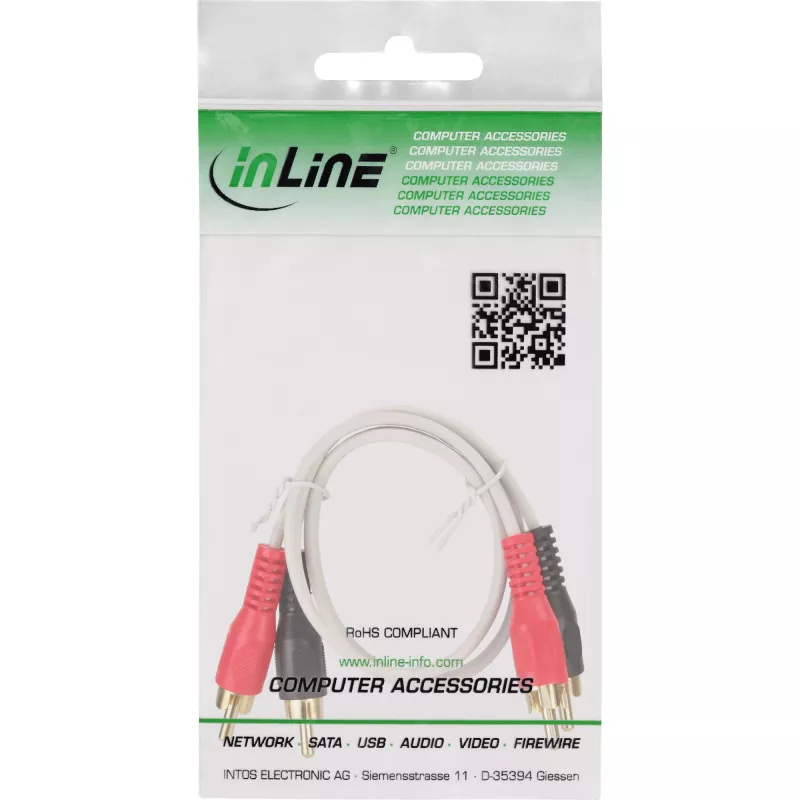 InLine RCA-kaabel 2x RCA isane / isane kullatud 1m, Isane, 2 x RCA, Isane, 1 m, Valge