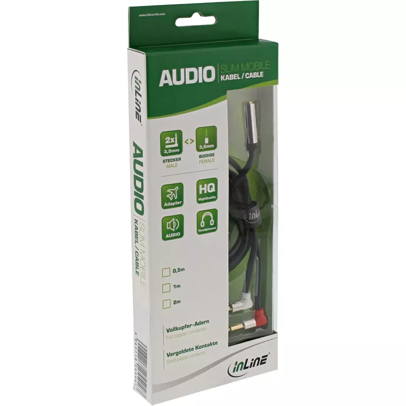 InLine õhuke Audio lennukipistiku kaabel 2x 3,5 mm isane - 1x emane, 2 m