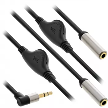 InLine Õhuke Audio Y-kaabel 3,5 mm isane / 2x emane, helitugevuse reguleerimisega 0,25 m
