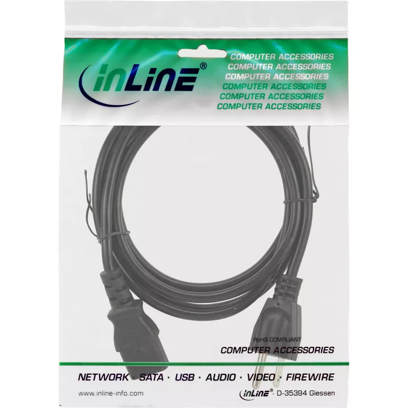 InLine toitekaabel USA isane / 3 kontaktiga IEC C13 isane, 18 AWG, 5 m