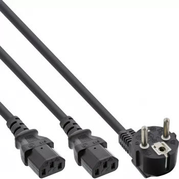 InLine Y-toitekaabel 1x CEE 7/7 nurgeline / 2x 3pin IEC C13 isane, 1m