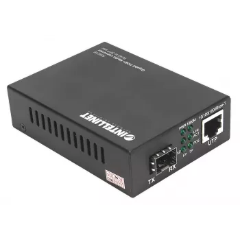 Intellinet Gigabit PoE+ meediakonverter, 1 × 1000Base-T RJ45 port kuni 1 × SFP port, PoE+ injektor