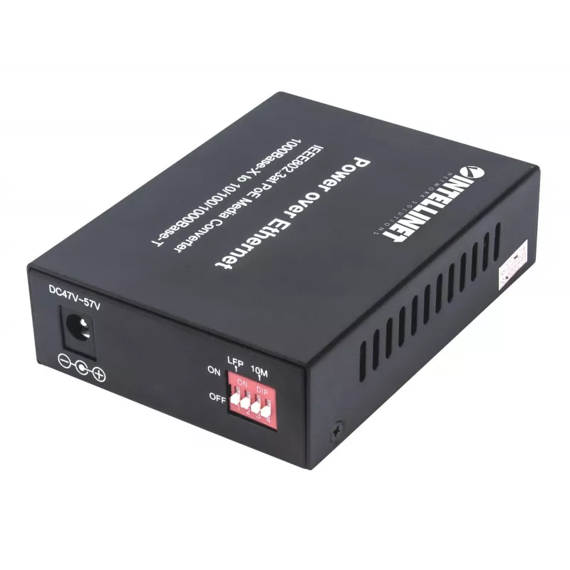 Intellinet Gigabit PoE+ meediakonverter, 1 × 1000Base-T RJ45 port kuni 1 × SFP port, PoE+ injektor