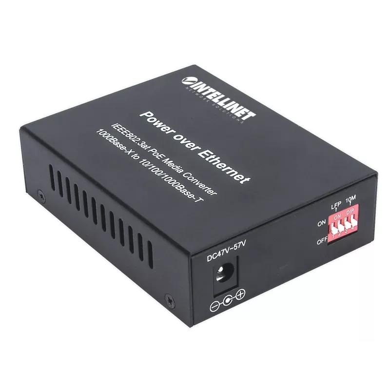 Intellinet Gigabit PoE+ meediakonverter, 1 × 1000Base-T RJ45 port kuni 1 × SFP port, PoE+ injektor