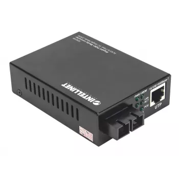 Intellinet Gigabit PoE+ meediakonverter, 1000Base-T RJ45 port 1000Base-LX (SC) ühemoodilisele, 20 km (12,4 mi), PoE+ süstija