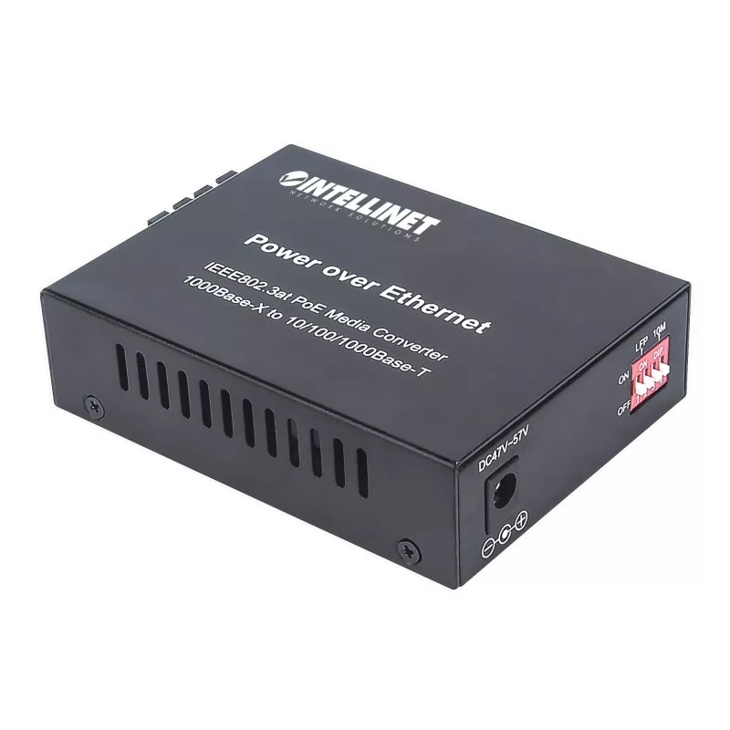 Intellinet Gigabit PoE+ meediakonverter, 1000Base-T RJ45 port 1000Base-LX (SC) ühemoodilisele, 20 km (12,4 mi), PoE+ süstija