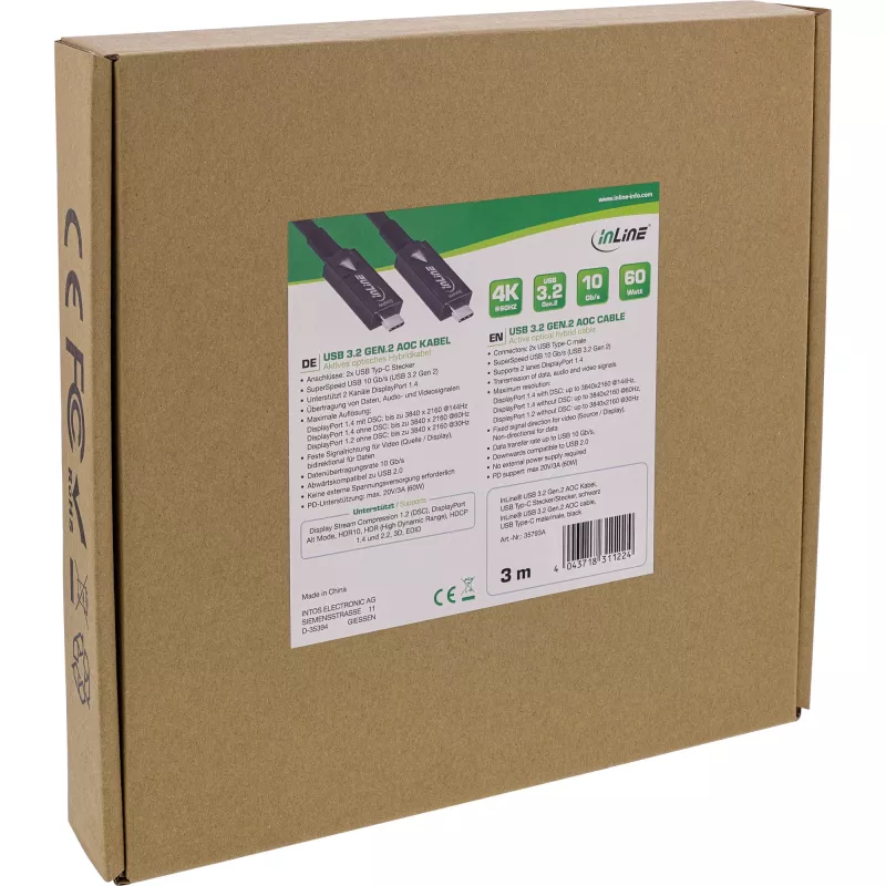 InLine USB 3.2 Gen.2 AOC kaabel USB-C isane/isane 5m 10 Gbit/s must