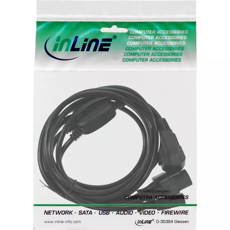 Y-toitekaabel 1x CEE 7/7 / 3x 3-kontaktiline IEC C13 isane InLine 16657G must 1m