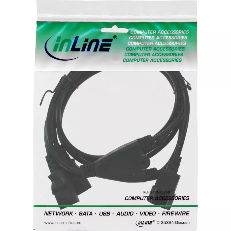 InLine toite Y-kaabel Saksa tüüp F 1x IEC-C14 kuni 2x IEC-C13 5m