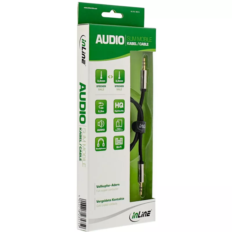 InLine õhuke Audio kaabel 3,5 mm isane / isane stereo 0,5 m