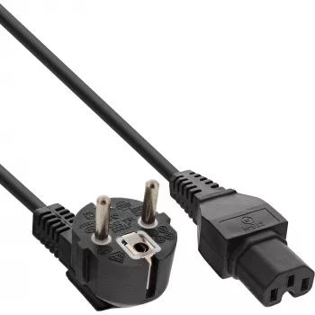 InLine toitekaabel, CEE7/7 nurga all kuni C15 sirge, 3 x 1mm², must, 2m