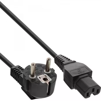 InLine toitekaabel, CEE7/7 nurkne C15 sirgele, 3 x 1mm², must, 5m