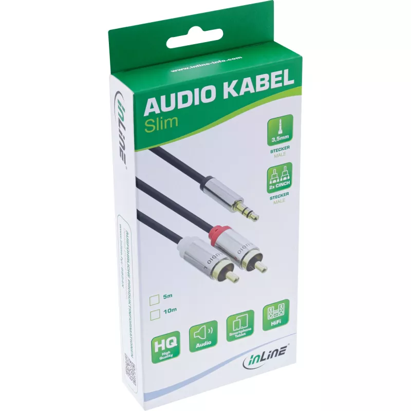 Audio kaabel 3.5mm male / 2x RCA male 5m InLine 99245