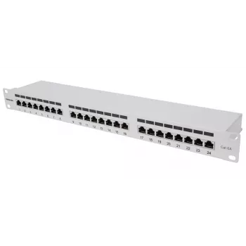 Intellinet harukarp, Cat6a, FTP, 24 pordiga, 1U, varjestatud, 90° ülalt sisenevad pressliitmikud, hall