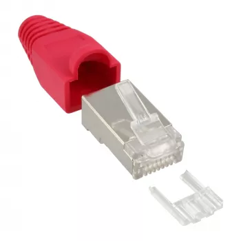 InLine Crimp Connector RJ45 8P8C varjestatud, keermestaja ja paindekaitsega, punane