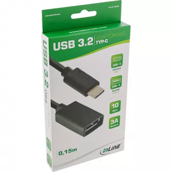 InLine USB 3.2 Gen.1x2 adapterkaabel, USB-C isane / A-pesa, must, 0,15 m