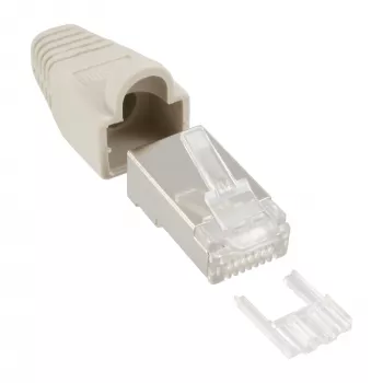 InLine Crimp Connector RJ45 8P8C shielded with threader and bend protection beige