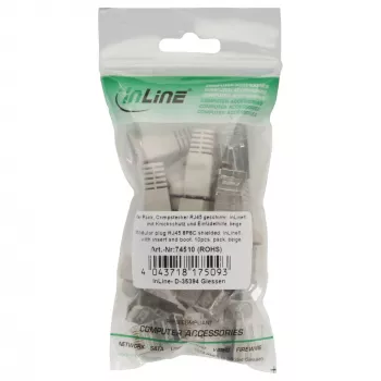 InLine Crimp Connector RJ45 8P8C shielded with threader and bend protection beige