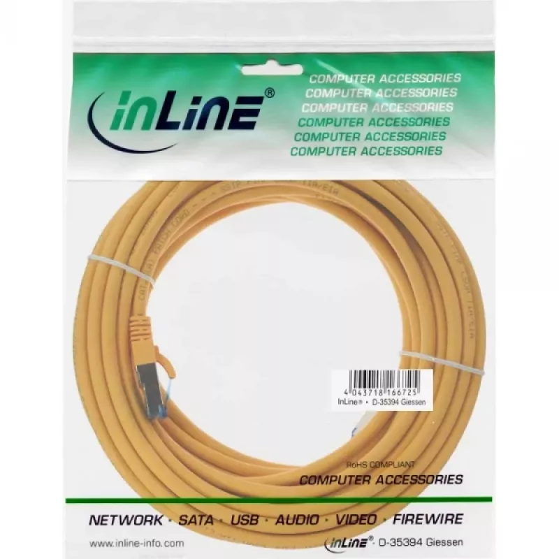 InLine paigakaabel S/FTP PiMF Cat.6A halogeenivaba 500MHz kollane 7.5m