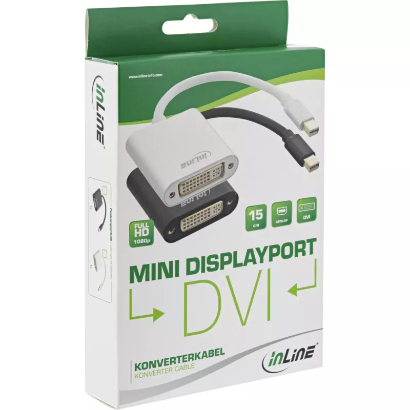 InLine Mini DisplayPort isane / DVI-D 24+1 adapter emane Alumiinium must, 0,15 m