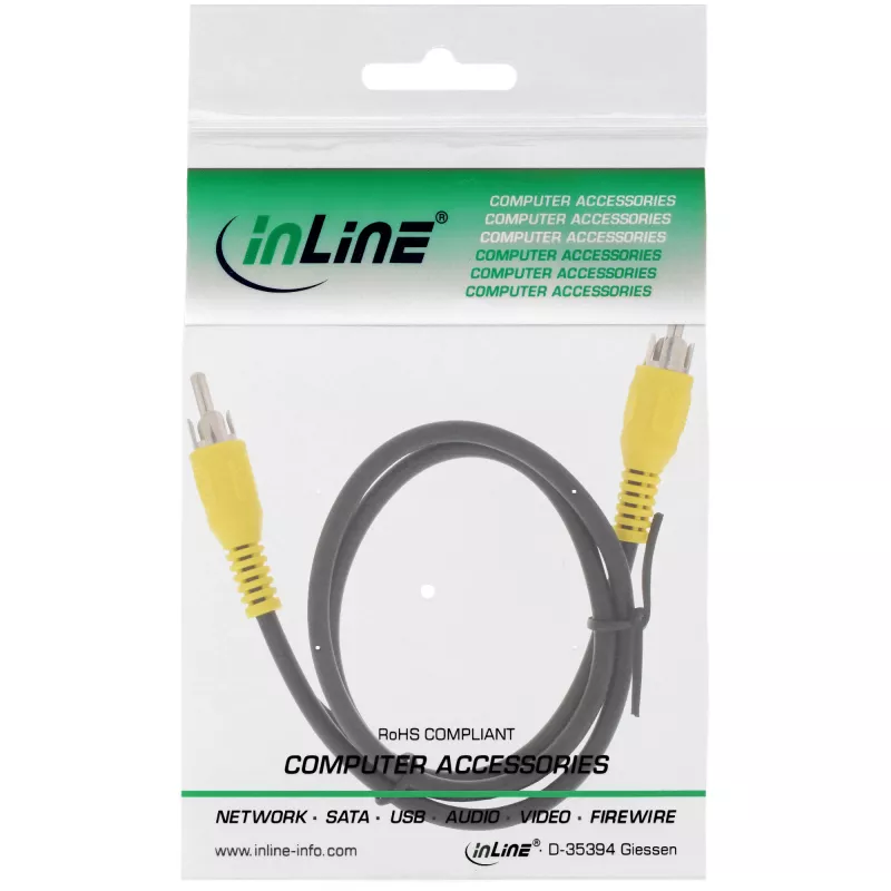 InLine videokaabel, 1x RCA M/M, kollased pistikud, 10m, RCA, RCA, 10 m, Must