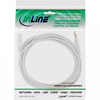 InLine helikaabel 3,5 mm isane/emane, stereo, valge/kuldne 5 m