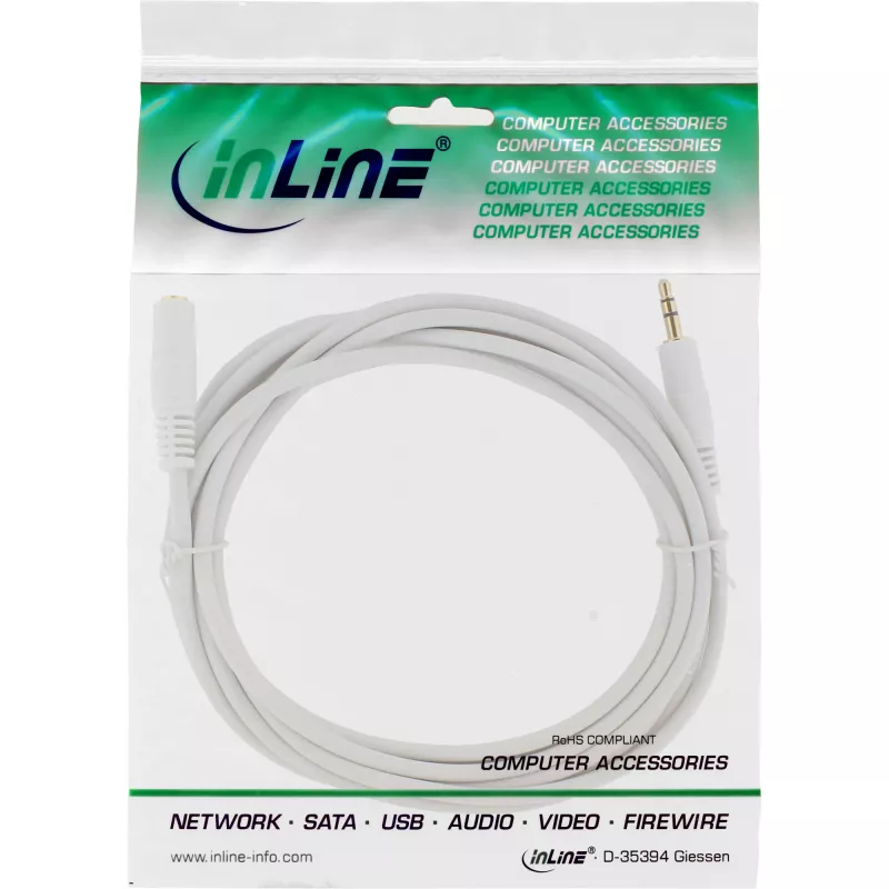 InLine helikaabel 3,5 mm isane/emane, stereo, valge/kuldne 5 m
