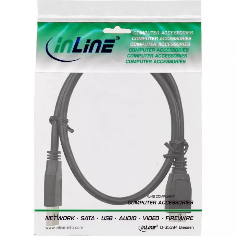 InLine USB 3.2 Gen.1 kaabel Type A-pistik / Micro B-pistik, must, 0,5 m
