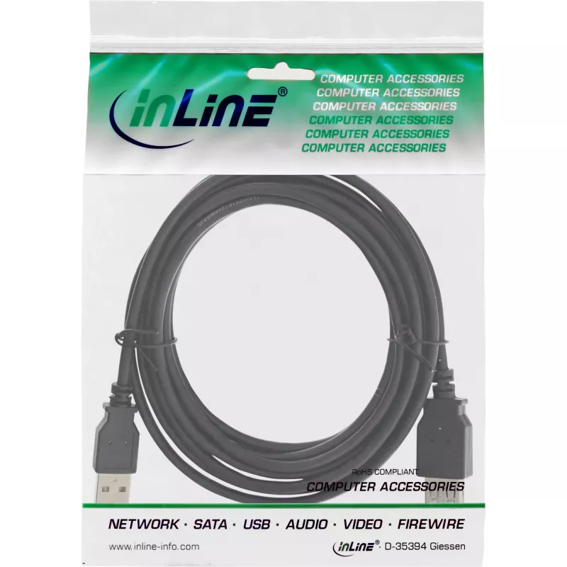 USB 2.0 pikenduskaabel Type A-pistik/emane InLine 34610B must 1m