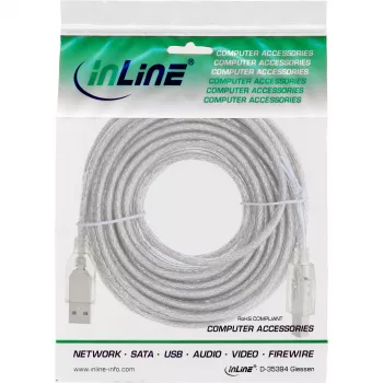 USB 2.0 kaabel A-tüüpi isane / B-tüüpi isane InLine 34518T 2m läbipaistev