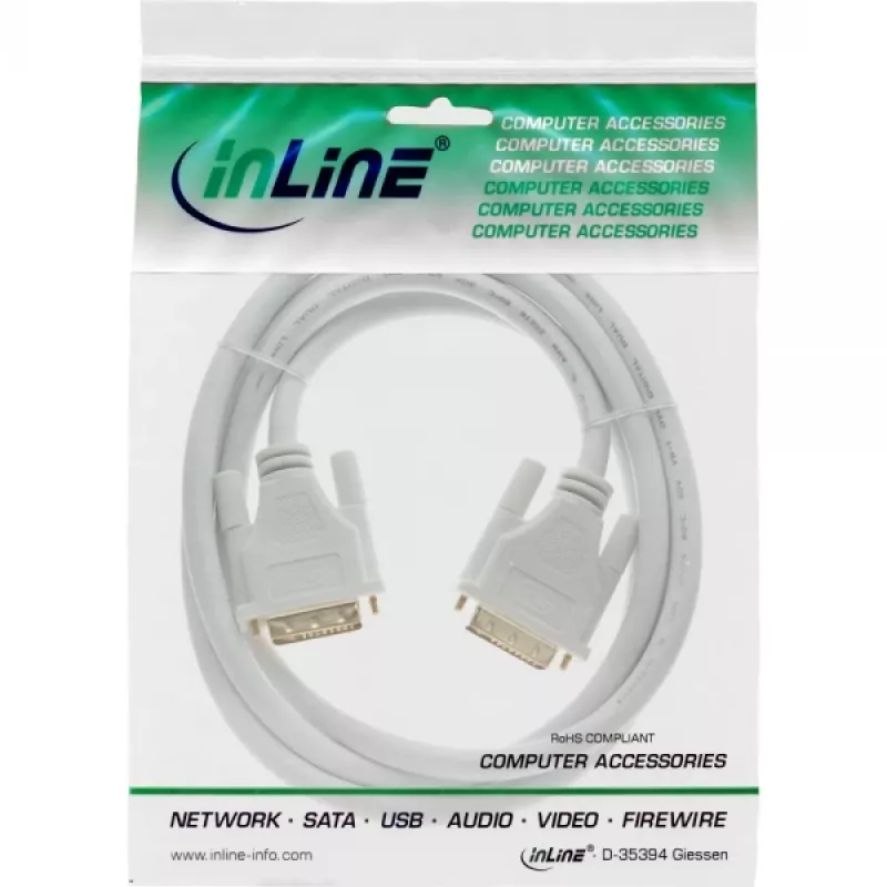 InLine DVI-D kaabel 24+1 isane/isane DVI Dual Link valge/kuldne 3m