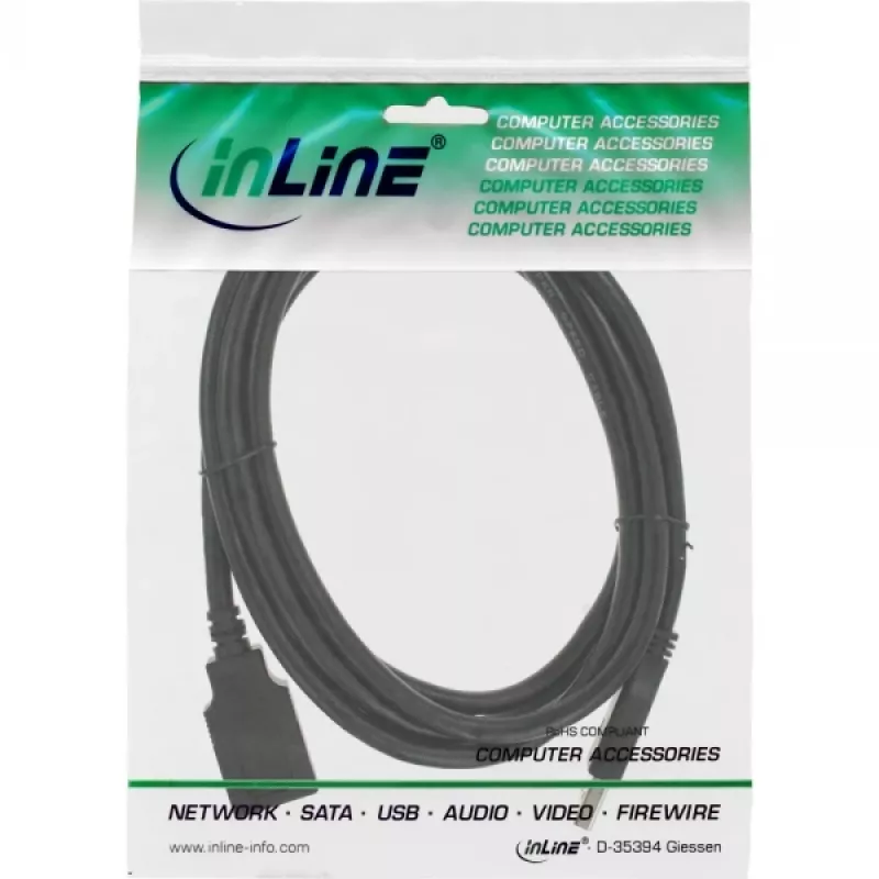 InLine USB 3.2 Gen.1 kaabel, isane tüüp A / emane tüüp B, must, 2,5 m