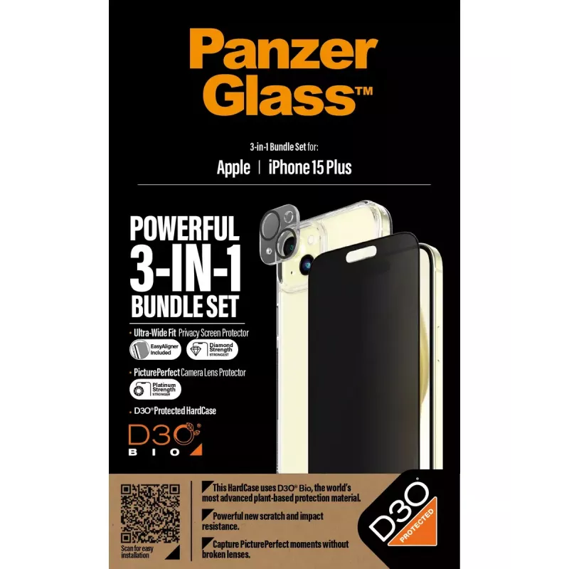 PanzerGlass Privacy 3-in-1 Pack iPhone 15 Plus karastatud klaas