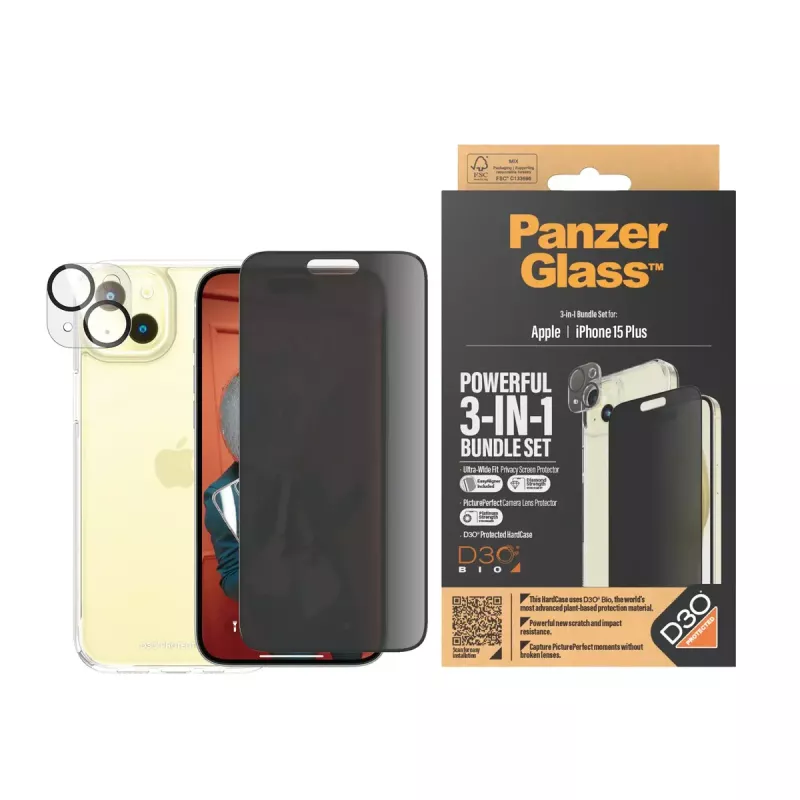 PanzerGlass Privacy 3-in-1 Pack iPhone 15 Plus karastatud klaas