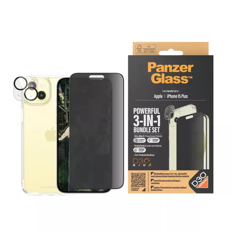 PanzerGlass Privacy 3-in-1 Pack iPhone 15 Plus karastatud klaas