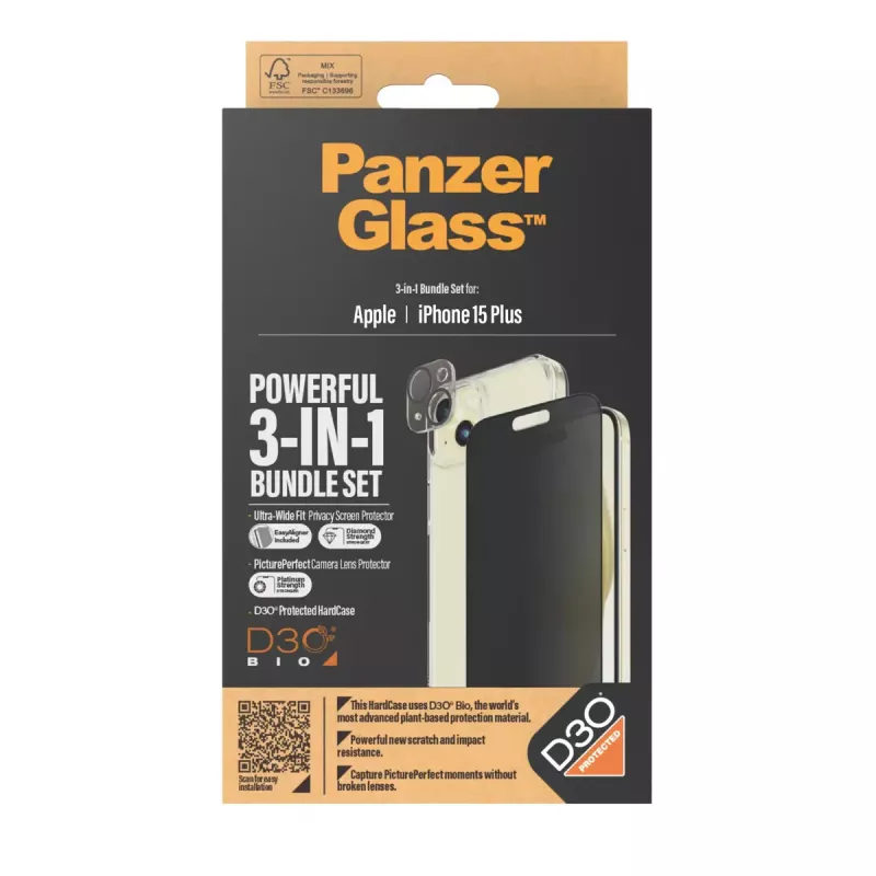 PanzerGlass Privacy 3-in-1 Pack iPhone 15 Plus karastatud klaas