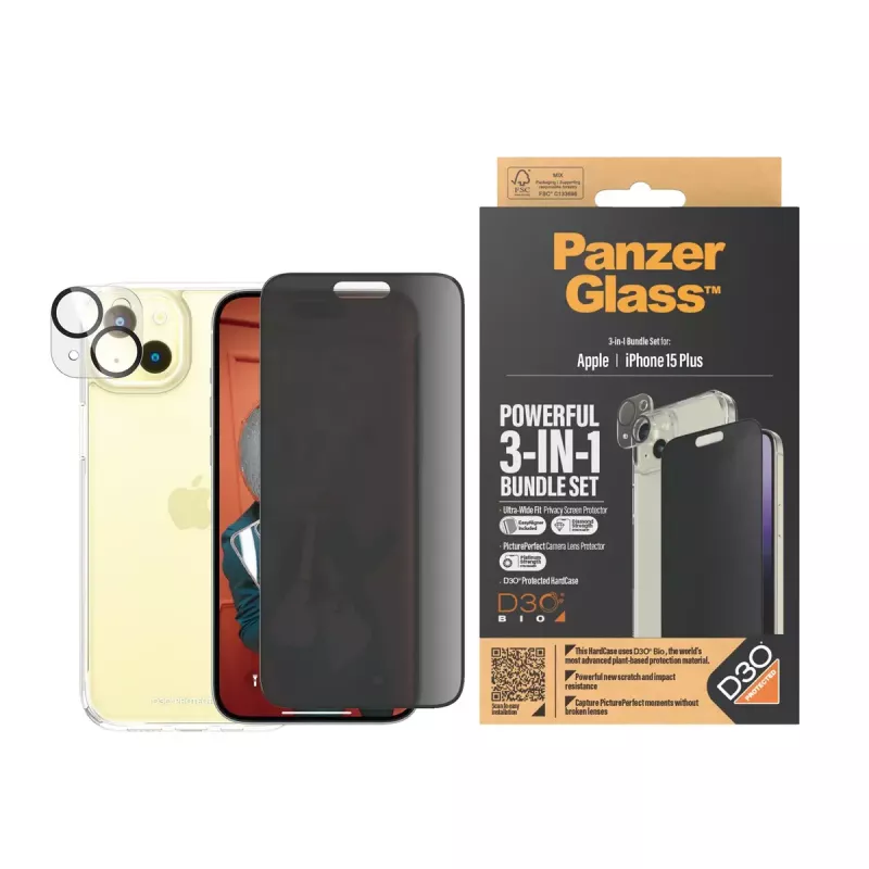 PanzerGlass Privacy 3-in-1 Pack iPhone 15 Plus karastatud klaas