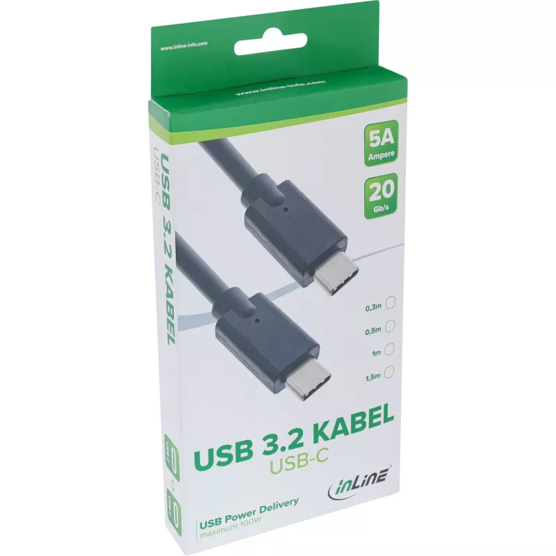 InLine USB 3.2 Gen.2x2 kaabel USB-C isane/isane 0,3m 20 Gbit/s Must