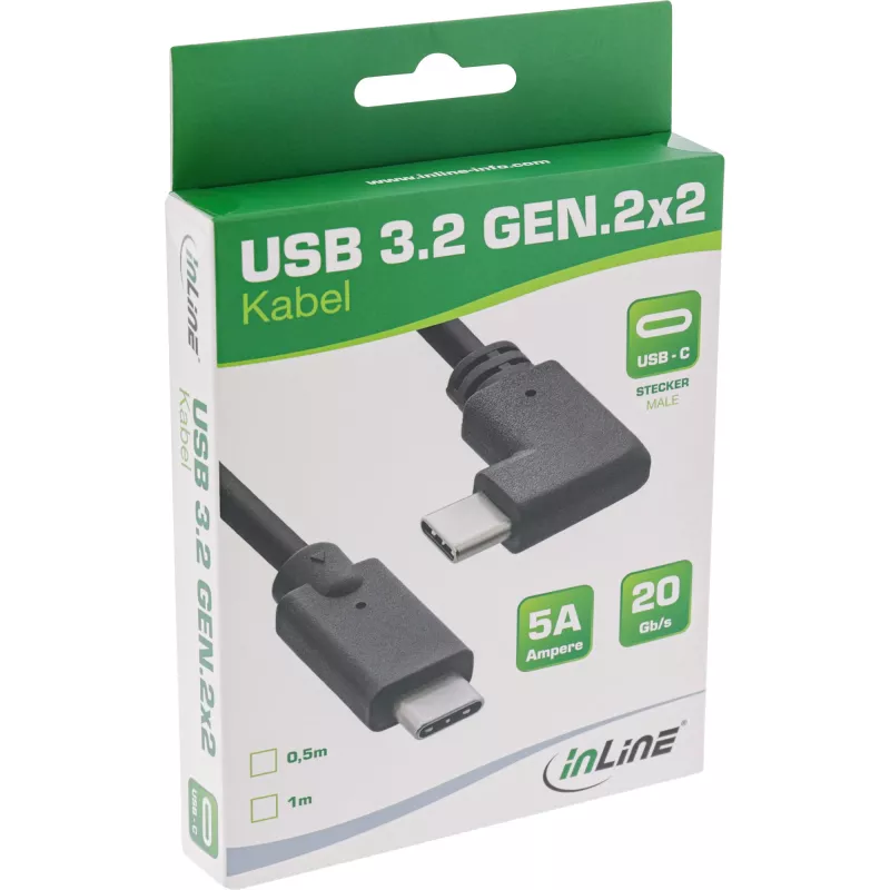 InLine USB 3.2 Gen.2 kaabel, USB-C isane/isane nurga all, must, 0,3 m