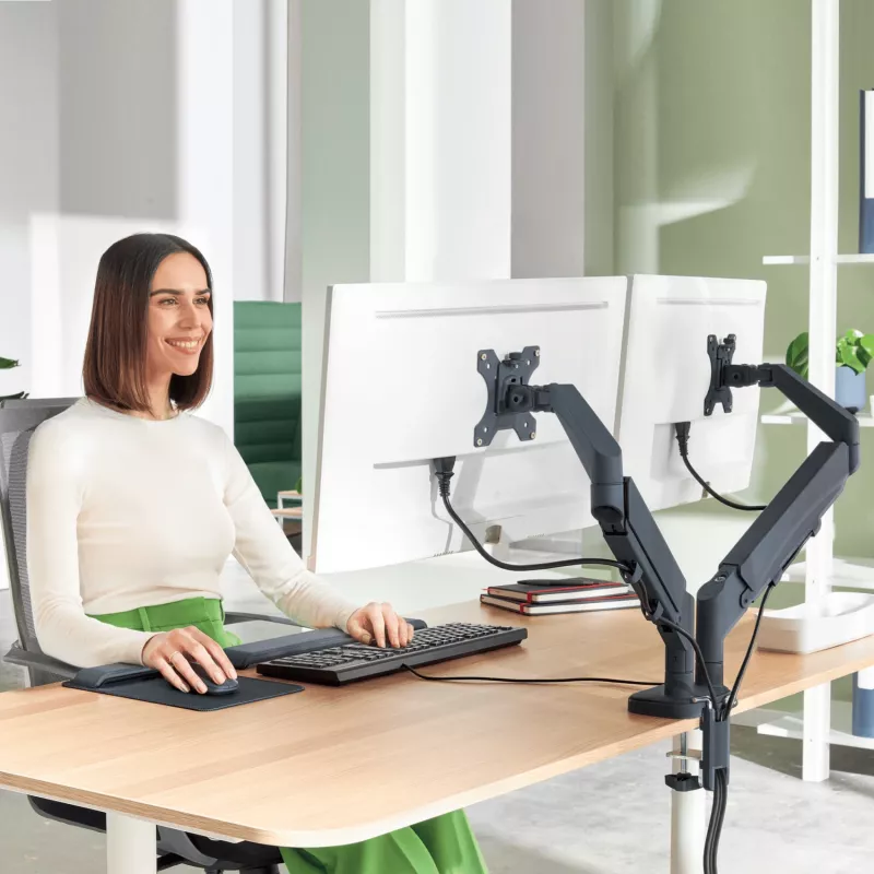 Leitz Ergo ruumisäästlik kahe monitori käsi, 9 kg, 43,2 cm (17 tolli), 81,3 cm (32 tolli), 75 x 100 mm, kõrguse reguleerimine, hall