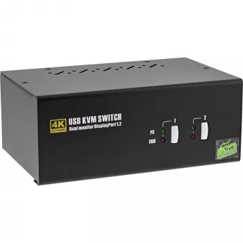 InLine laua-KVM-lüliti, 2-port, kahe monitori DisplayPort 1.2, 4K, USB 2.0