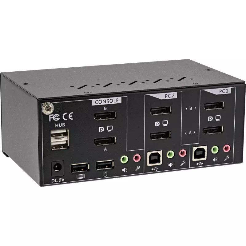 InLine laua-KVM-lüliti, 2-port, kahe monitori DisplayPort 1.2, 4K, USB 2.0