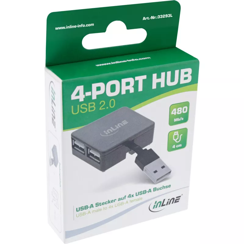 InLine USB 2.0 4-pordiline jaotur, USB-A-pistik 4x USB-A emasele, kaabel 4 cm