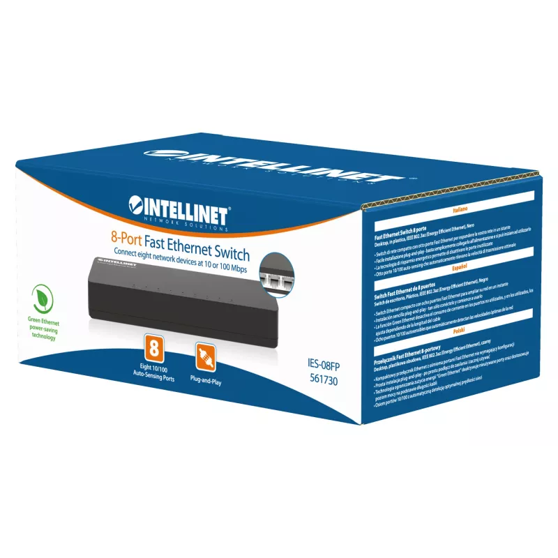 Intellinet 8-Port Fast Ethernet Switch Desktop Size, plastik, IEEE 802.3az (Energy Efficient Ethernet), Must