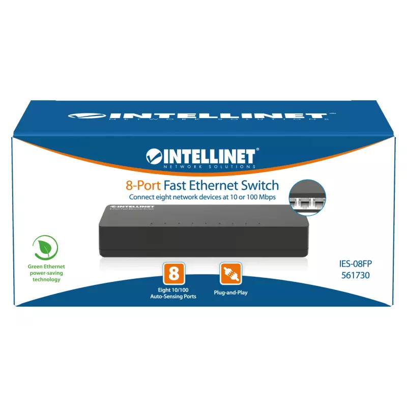 Intellinet 8-Port Fast Ethernet Switch Desktop Size, plastik, IEEE 802.3az (Energy Efficient Ethernet), Must