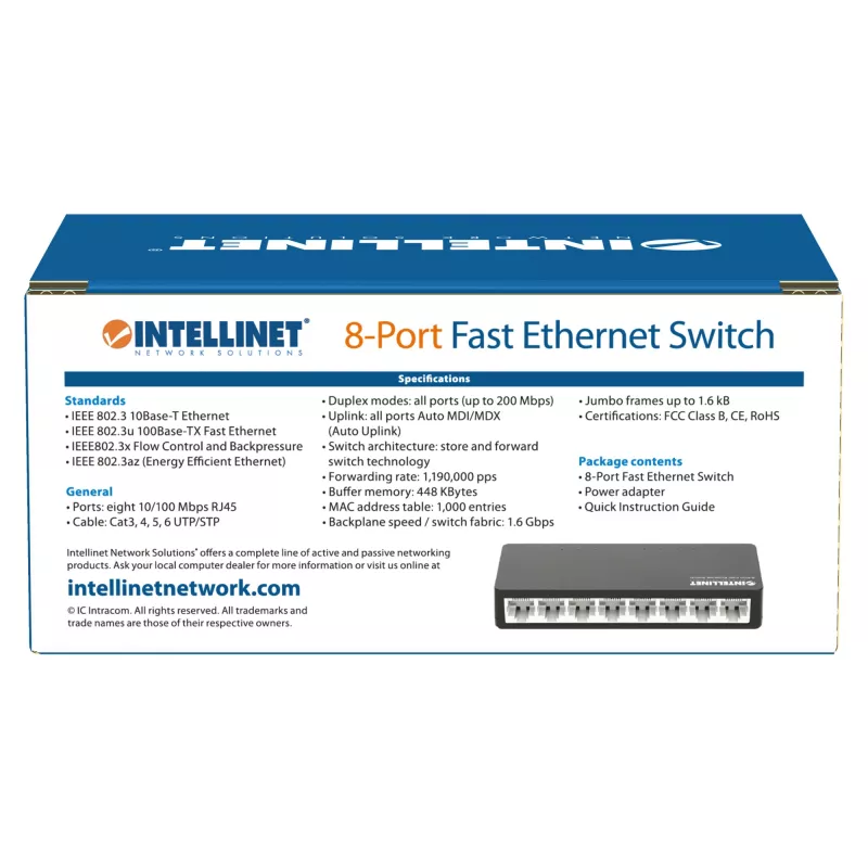 Intellinet 8-Port Fast Ethernet Switch Desktop Size, plastik, IEEE 802.3az (Energy Efficient Ethernet), Must