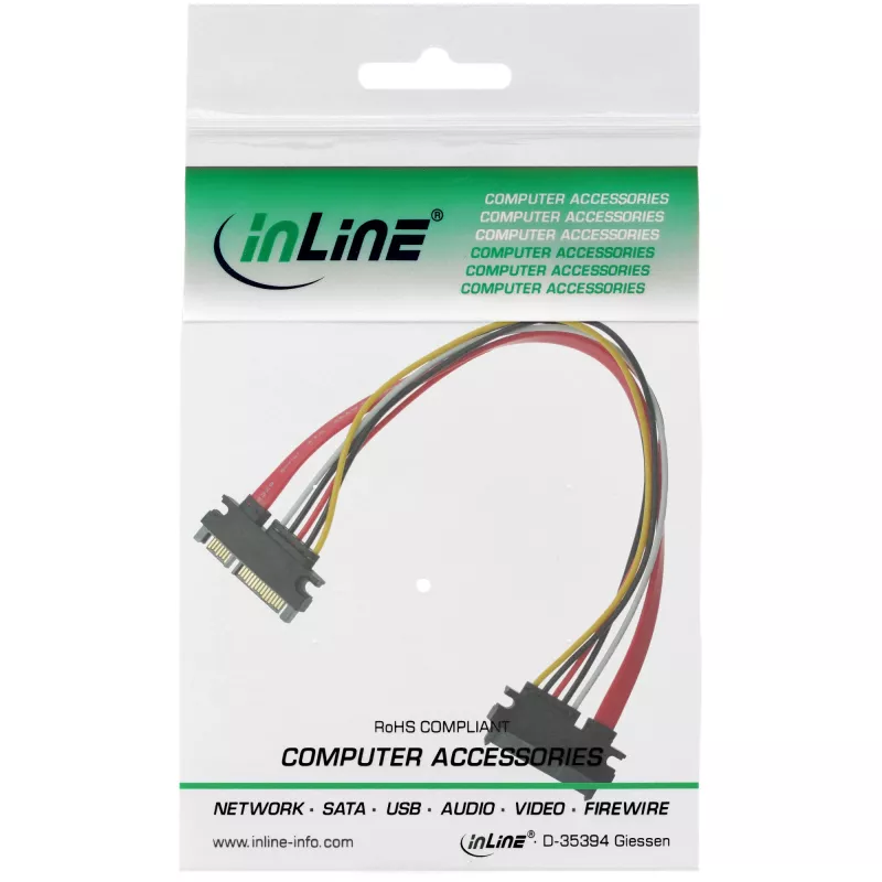 InLine SATA andme- ja toitekaabel SATA 6Gb/s isane / emane 0,30m
