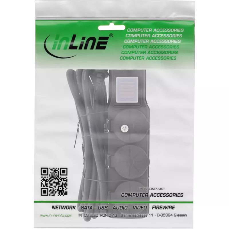 InLine 16493O pikendusjuhe 3 m 3 vahelduvvoolu pistikupesa Must