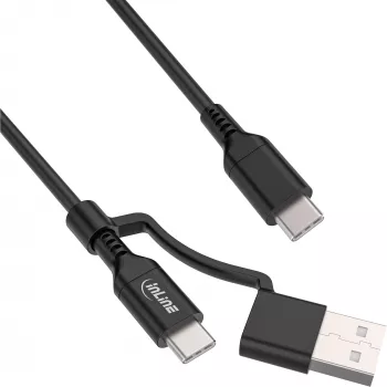 InLine 2-in-1 USB-C kaabel + USB-A adapter, USB 2.0, 100 W, TPE, must, 1 m