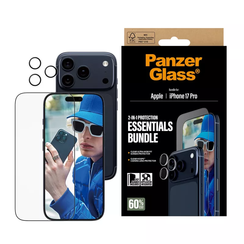 PanzerGlass 2-in-1 Essentials Bundle iPhone 17 Pro kriimustus- ja löögikindel